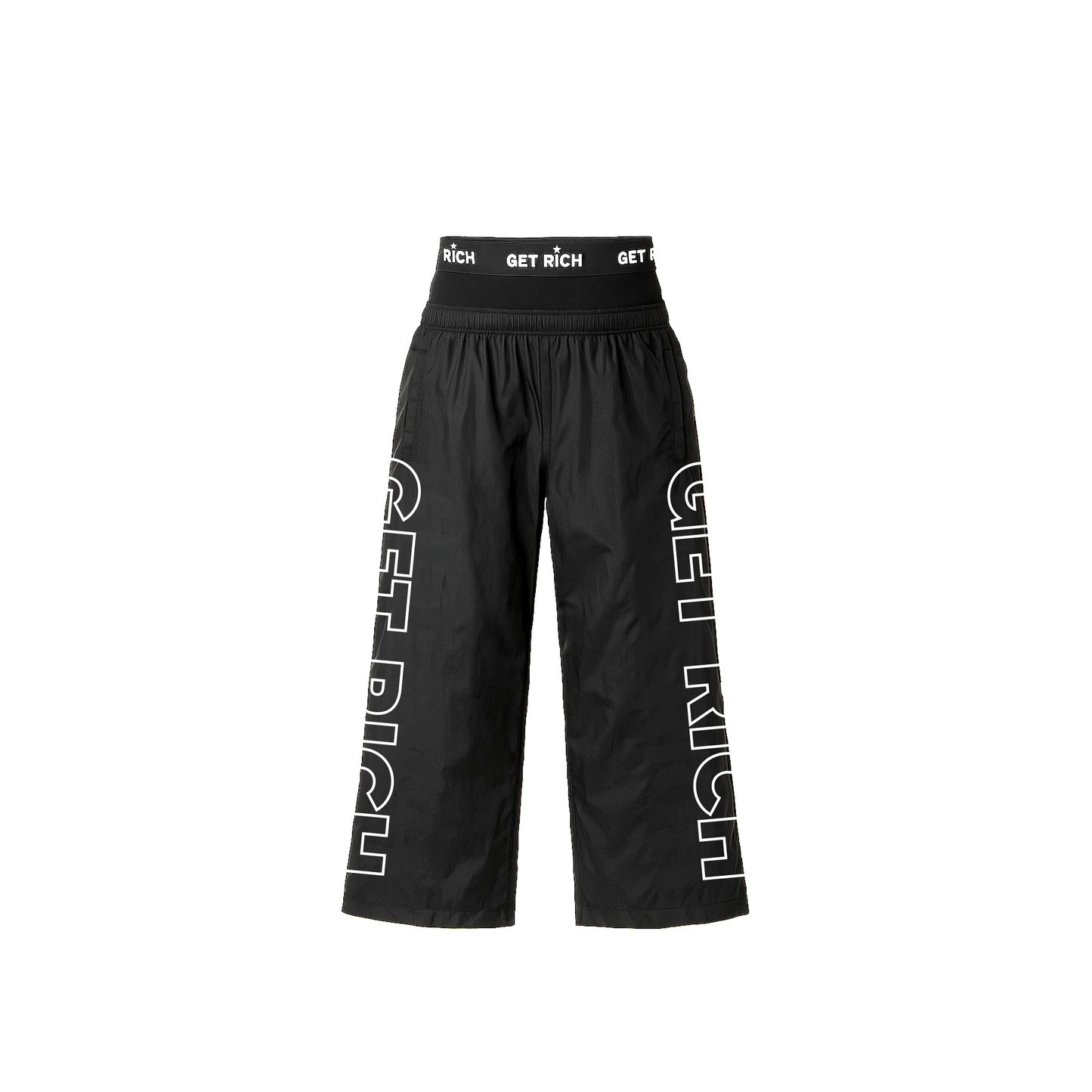 BLACK DOUBLE WAISTED NYLON TRACKPANTS